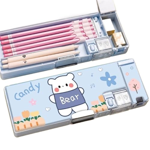 MZPOZB GroßE Kapazität Pencil Case Multifunktionale, doppellagige Stiftbox, kreativer Schreibwaren-Organizer mit Anspitzer, Schüler, Federmäppchen, Schulbedarf Federtaschen (Color : M1) von MZPOZB