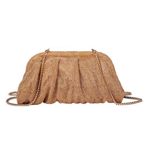 MZPOZB Strass-Taschen Strass Dame Geldbörse Hochzeit Party Abend Tasche for Frauen Bankett Cocktail Schulter Taschen Plissee Clutch Umhängetasche Strasssteine Clutches (Color : Gold) von MZPOZB