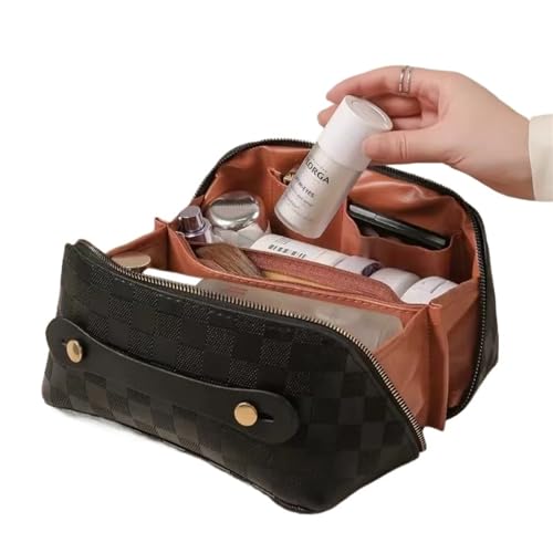 Make-Up-Aufbewahrungstasche Leather Large Capacity Travel Cosmetic Bag Portable Women Makeup Case Waterproof Multifunctional Toiletry Organizer Storage Bag Kosmetiktasche(EIV001-03) von MZPOZB