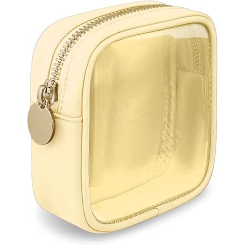 Make-Up-Aufbewahrungstasche Mini Clear Travel Makeup Organizer Bag Small Cute Preppy Makeup Bag Cosmetic Zipper Toiletry Storage Clutch Coin Pouch for Women Kosmetiktasche(Beige) von MZPOZB