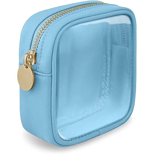 Make-Up-Aufbewahrungstasche Mini Clear Travel Makeup Organizer Bag Small Cute Preppy Makeup Bag Cosmetic Zipper Toiletry Storage Clutch Coin Pouch for Women Kosmetiktasche(Sky Blue) von MZPOZB