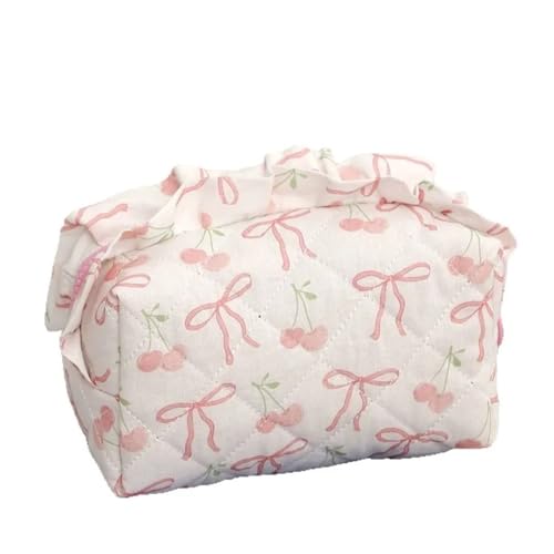 Make-up-Tasche mit rosa Aufdruck for Damen, große Kapazität, gesteppt, Kosmetik-Organizer, Reise-Kulturtasche, tragbarer Kulturbeutel(Cherry) von MZPOZB