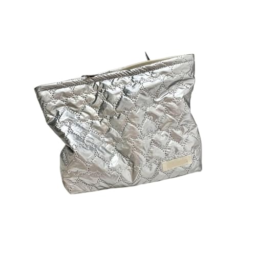 Make-up-Taschen Nützliche Aufbewahrungstasche Geldbörse Handtasche PU Herz Gesteppte Schleife Dekor Ins Multifunktionale Kosmetiktasche(Silver Heart) von MZPOZB