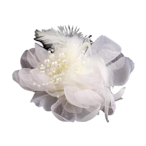 Mode Tuch Kunst Blume Brosche Frauen Große Feder Stoff Corsage Revers Pin Und Kleidung Zubehör(Beige) von MZPOZB
