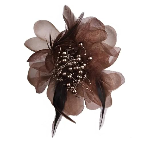 Mode Tuch Kunst Blume Brosche Frauen Große Feder Stoff Corsage Revers Pin Und Kleidung Zubehör(Coffee) von MZPOZB