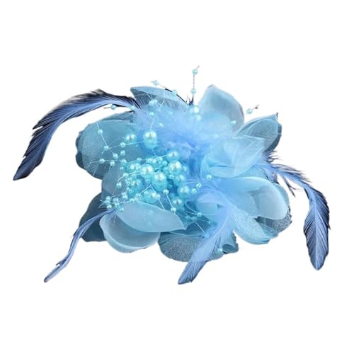 Mode Tuch Kunst Blume Brosche Frauen Große Feder Stoff Corsage Revers Pin Und Kleidung Zubehör(Lake Blue) von MZPOZB