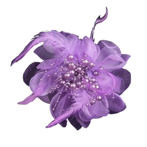 Mode Tuch Kunst Blume Brosche Frauen Große Feder Stoff Corsage Revers Pin Und Kleidung Zubehör(Purple) von MZPOZB