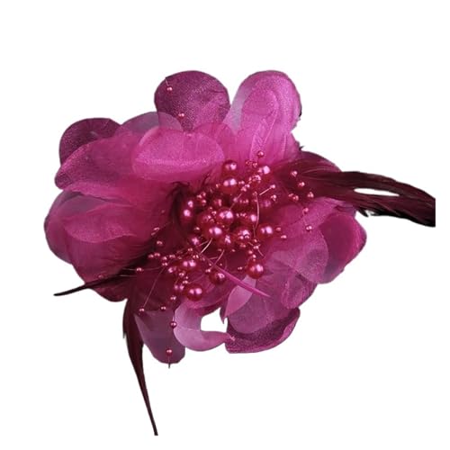Mode Tuch Kunst Blume Brosche Frauen Große Feder Stoff Corsage Revers Pin Und Kleidung Zubehör(Rose red) von MZPOZB