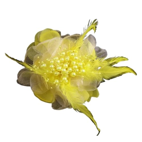 Mode Tuch Kunst Blume Brosche Frauen Große Feder Stoff Corsage Revers Pin Und Kleidung Zubehör(Yellow) von MZPOZB