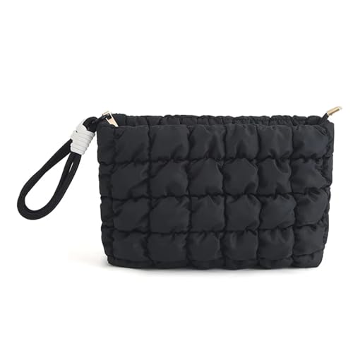 Niedliche Puffer-Gesteppte Make-up-Kosmetiktasche, geschwollen, Reise-Kulturbeutel, Reißverschlusstasche, Make-up-Organizer for Mädchen(Black) von MZPOZB
