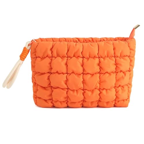 Niedliche Puffer-Gesteppte Make-up-Kosmetiktasche, geschwollen, Reise-Kulturbeutel, Reißverschlusstasche, Make-up-Organizer for Mädchen(Orange) von MZPOZB