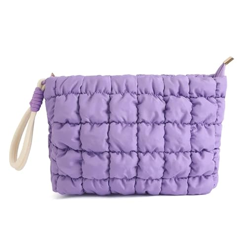 Niedliche Puffer-Gesteppte Make-up-Kosmetiktasche, geschwollen, Reise-Kulturbeutel, Reißverschlusstasche, Make-up-Organizer for Mädchen(Purple) von MZPOZB