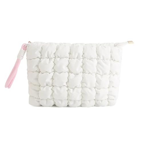 Niedliche Puffer-Gesteppte Make-up-Kosmetiktasche, geschwollen, Reise-Kulturbeutel, Reißverschlusstasche, Make-up-Organizer for Mädchen(White) von MZPOZB