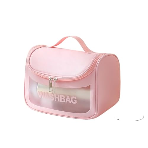 PU Women Travel Storage Toiletry Organize PVC Waterproof Cosmetic Portable Transparent Makeup Female Shower Wash Bag(A-Pink) von MZPOZB