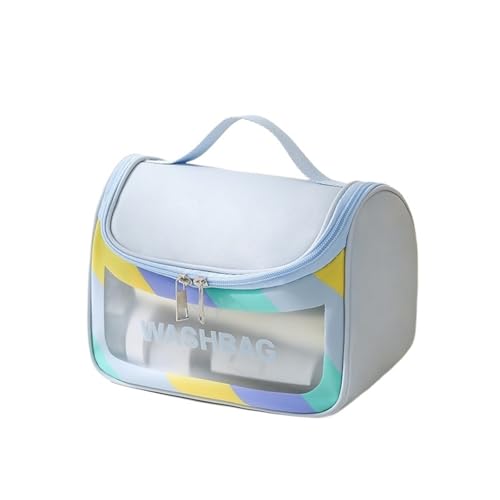 PU Women Travel Storage Toiletry Organize PVC Waterproof Cosmetic Portable Transparent Makeup Female Shower Wash Bag(B-Blue) von MZPOZB