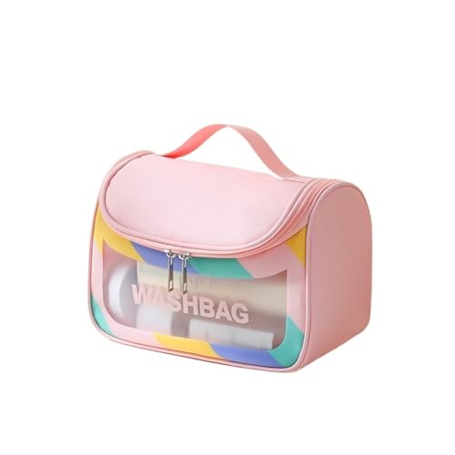 PU Women Travel Storage Toiletry Organize PVC Waterproof Cosmetic Portable Transparent Makeup Female Shower Wash Bag(B-Pink) von MZPOZB