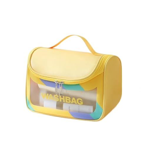PU Women Travel Storage Toiletry Organize PVC Waterproof Cosmetic Portable Transparent Makeup Female Shower Wash Bag(B-Yellow) von MZPOZB