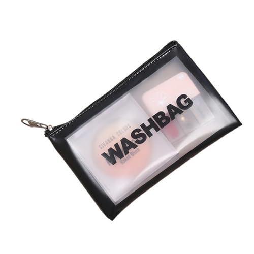 PU Women Travel Storage Toiletry Organize PVC Waterproof Cosmetic Portable Transparent Makeup Female Shower Wash Bag(S-Black) von MZPOZB