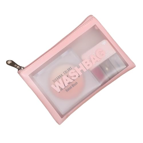 PU Women Travel Storage Toiletry Organize PVC Waterproof Cosmetic Portable Transparent Makeup Female Shower Wash Bag(S-Pink) von MZPOZB