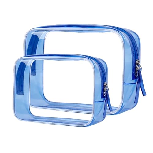 PVC-Transparentbeutel Frauen Tragbare Reise Kulturbeutel Weibliche Transparent Wasserdicht Make-Up Aufbewahrungstasche Große Kapazität Kosmetik Organizer Beauty Case Clear Bag (Color : Blue, Size : von MZPOZB