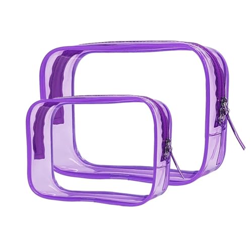 PVC-Transparentbeutel Frauen Tragbare Reise Kulturbeutel Weibliche Transparent Wasserdicht Make-Up Aufbewahrungstasche Große Kapazität Kosmetik Organizer Beauty Case Clear Bag (Color : Purple, Size von MZPOZB