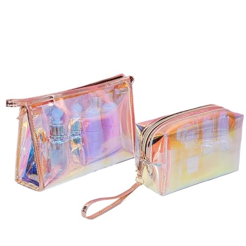 PVC-Transparentbeutel Laser Farbe Transparent Kosmetik Tasche PVC Kulturbeutel Make-Up Tasche Organizer Weibliche Mädchen wasserdichte Zipper Make-Up Schönheit Fall Clear Bag (Color : A) von MZPOZB