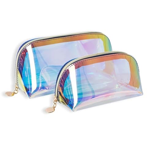 PVC-Transparentbeutel Laser Farbe Transparent Kosmetik Tasche PVC Kulturbeutel Make-Up Tasche Organizer Weibliche Mädchen wasserdichte Zipper Make-Up Schönheit Fall Clear Bag (Color : L) von MZPOZB