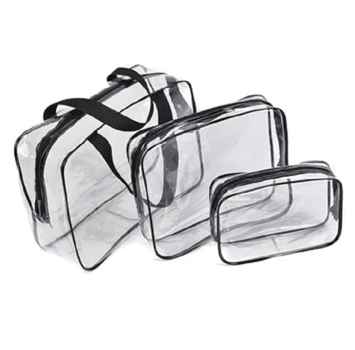 PVC-Transparentbeutel Reise-PVC-Kosmetiktaschen for Damen, transparent, mit Reißverschluss, Make-up-Taschen, Organizer, Bad, Wäsche, Make-up, Handtaschen Clear Bag (Color : Black, Size : 1Suit (3pc) von MZPOZB