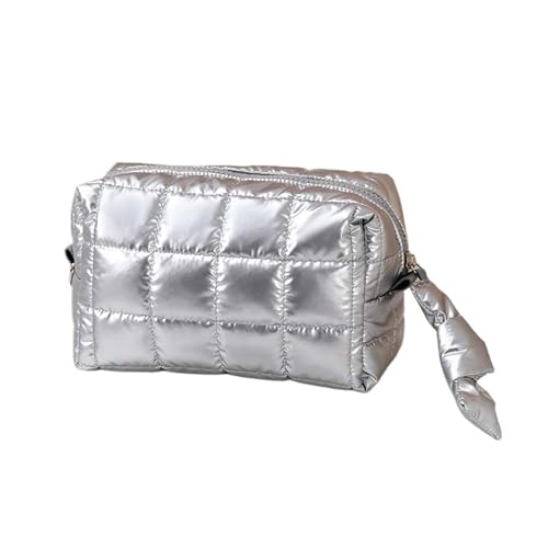 Puffer Cotton Kulturbeutel Damen Handgelenk Aufbewahrungstasche Gesteppte bestickte Feste Kosmetiktaschen Daunen Make-up-Tasche(Silver) von MZPOZB