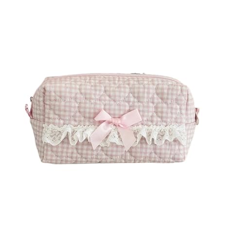 Spitzenschleife for Damen, Make-up-Handtasche, große Kapazität, Kosmetik-Aufbewahrungstasche, tragbarer Reise-Organizer, quadratische Tasche mit Reißverschluss(Pink) von MZPOZB
