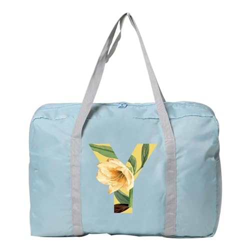 Weekender Bag Damen-Reisetasche, faltbar, Reisetasche, Tragetasche, Handgepäck, Sport-Reisetasche, Weekender, Übernachtung, Blumenmuster-Druck Duffel-Reisetasche (Color : 5floral Y) von MZPOZB