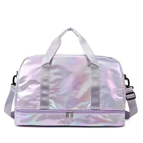 Weekender Bag Reisetaschen mit großer Kapazität, wasserdichte Tragetasche, Reisetasche for Damen, Damen-Yoga-Fitness-Taschen mit Schuhfach Duffel-Reisetasche (Color : Purple) von MZPOZB