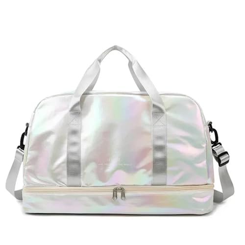Weekender Bag Reisetaschen mit großer Kapazität, wasserdichte Tragetasche, Reisetasche for Damen, Damen-Yoga-Fitness-Taschen mit Schuhfach Duffel-Reisetasche (Color : White) von MZPOZB