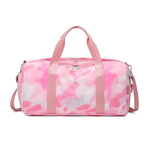 Weekender Bag Sport-Sporttasche for Mädchen, Frauen, Teenager, Reisetasche, Trocken- und Nasstrennung, einzelne Schulter, Yoga-Fitness, Faltbare Tasche Duffel-Reisetasche (Color : Polyester Pink) von MZPOZB