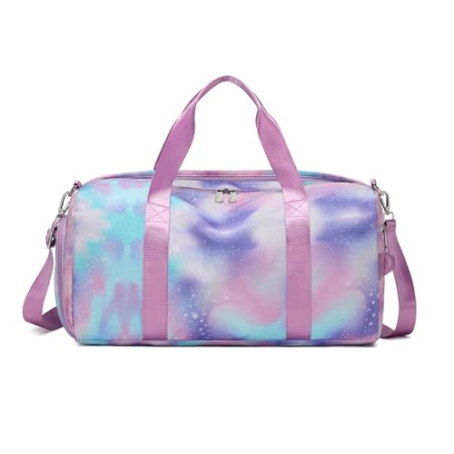 Weekender Bag Sport-Sporttasche for Mädchen, Frauen, Teenager, Reisetasche, Trocken- und Nasstrennung, einzelne Schulter, Yoga-Fitness, Faltbare Tasche Duffel-Reisetasche (Color : Silver Wire Purple von MZPOZB