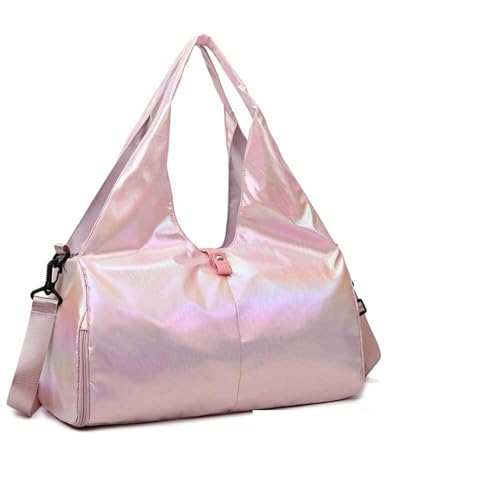 Weekender Bag Women Gym Satchel Bag Large Capacity Pearlescent Sports Storage Bag Waterproof Multipocket Dry Wet Separation Outdoor Simple Bag Duffel-Reisetasche (Color : Pink) von MZPOZB