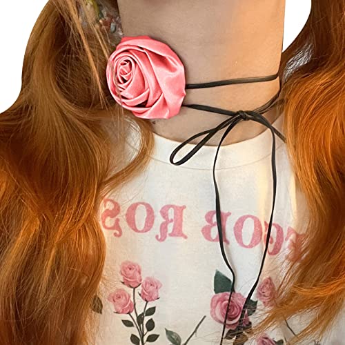 MZRAN Choker-Halskette, modisches Rosen-Blumenhalsband für Damen, Accessoire, Punk, Gothic, weich, schwarz, Mädchen-Halsschmuck von MZRAN