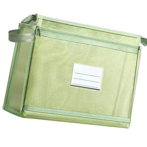 MZRAN Doppelschichtige Dokumententasche mit Griff, transparentes Etikettenfenster, tragbare Buch-Tragetasche, robustes Federmäppchen, grün von MZRAN