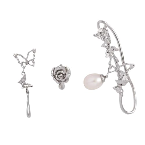 MZRAN Elegante Schmetterling Rose Perlen Ohrclip Mode Leichte Ohrklemme Handgefertigte Ohrklemme für Partys MZRAN Elegante Schmetterling Rose Perlen Ohrclip Mode Leichte Ohrklemme Handgefertigte Ohrklemme für Partys von MZRAN