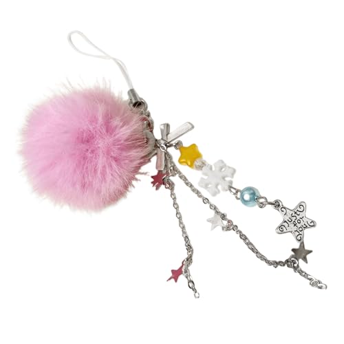 MZRAN Elegante Schneeflocke und weiße Pompons für den Urlaub, Handy-Umhängeband, Schlüsselband, Schulranzen-Dekoration für Frauen und Mädchen von MZRAN