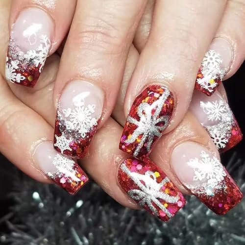 MZRAN French Tip Falsche Nägel Schneeflocke Künstliche Nägel Ballerinas Full Covers Stick on Nails Schleifen Drücken Sie auf Nägel für Frauen MZRAN French Tip Falsche Nägel Schneeflocke Künstliche Nägel Ballerinas Full Covers Stick on Nails Schleifen Drücken Sie auf Nägel für Frauen von MZRAN
