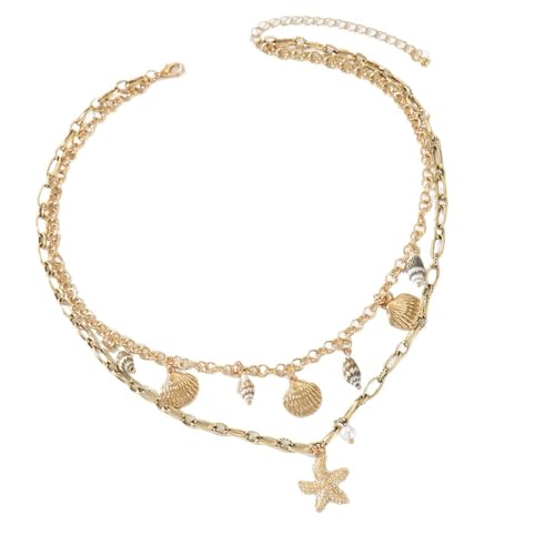 MZRAN Halskette mit Muschelanhänger, verstellbar, Strandschmuck, modische stapelbare Kette für Damen, Urlaub, Schichtstück, Zinklegierung, stapelbare Halskette, Einheitsgröße, Wie beschrieben, Wie von MZRAN
