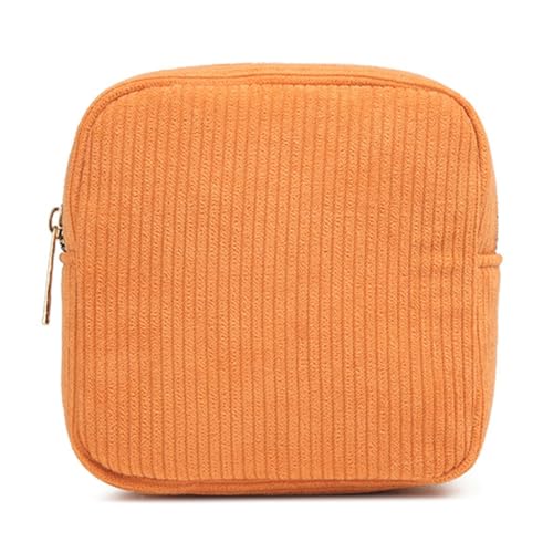 MZRAN Kosmetiktasche für Damen, Kord, kleine Münzbörse, modisch, einfarbig, mit Reißverschluss, Kosmetik-Aufbewahrung, Organizer, Kulturbeutel für Damen, Orange von MZRAN