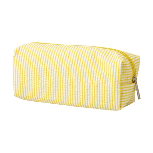 MZRAN Mehrzweck-Federmäppchen, gestreift, Polyester, Kunstbedarf, Organizer, tragbare Kosmetiktasche, Reise-Kulturbeutel, multifunktionale Bleistiftaufbewahrung, Gelb gestreift von MZRAN