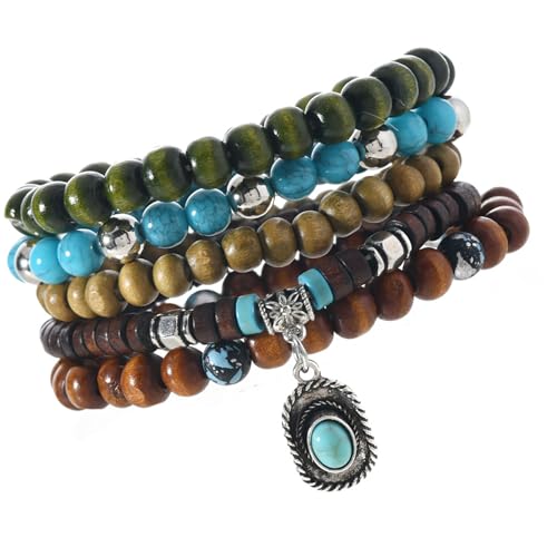 MZRAN Natürliche Kokosnussschalen-Perle mit türkisem Akzent für Damen, Schmuck, Handgelenk-Zubehör, Kokosnussschale, Einheitsgröße, Wie beschrieben von MZRAN