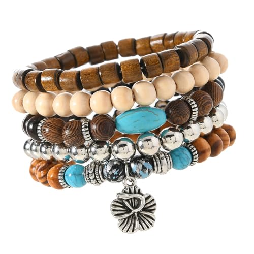 MZRAN Natürliche Kokosnussschalen-Perle mit türkisem Akzent für Damen, Schmuck, Handgelenk-Zubehör, Kokosnussschale, Einheitsgröße, Wie beschrieben von MZRAN