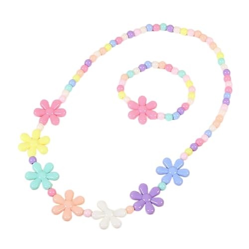 MZRAN Niedliches Blumen-Regenbogen-Halskette und Set, Charm-Schmuck-Set, bunte Perlen, Schmuckstruktur für Mädchen von MZRAN