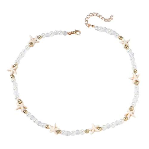 MZRAN Schöne Meereshalskette, elegante Seestern-Halskette, künstliche Kristallperlen, Halsschmuck, geeignet für Frauen, Strandabenteuer von MZRAN