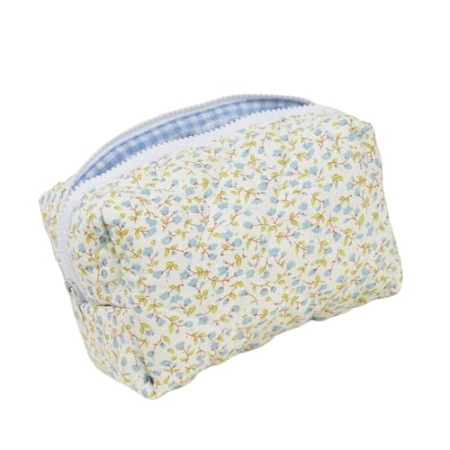 Modische Kosmetiktasche aus Baumwolle, großer Make-up-Halter mit stilvollen Blumenmuster, für Damen und Mädchen, modische niedliche Designs, blau, Mass Beauty von MZRAN