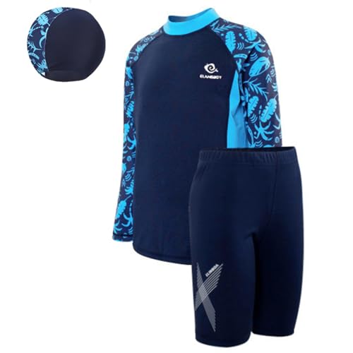 MZSYLK Jungen Schwimmkostüm Rash Guard Badeanzüge Set 3 Stück langärmelige Badeshirts Schnell trocknende Badeanzüge mit Badehose von MZSYLK